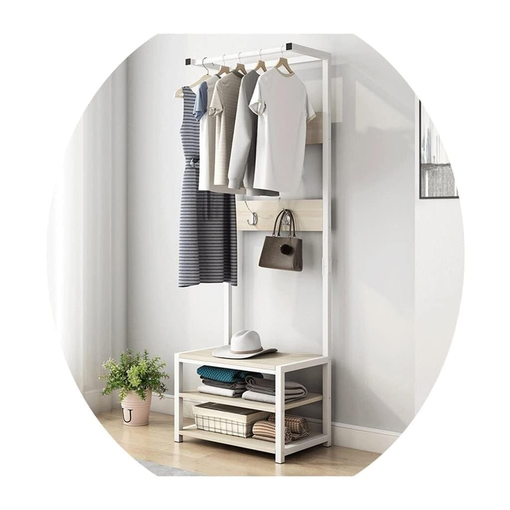Appendiabiti industriale 3 in 1 con scarpiera e ripiano portaoggetti, mobili da ingresso con ganci e dettagli in metallo, design moderno (40 x 34 x 170 cm)