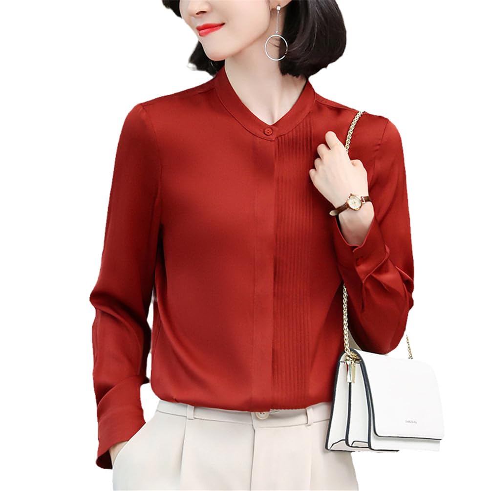 Spring Summer Women's Blue White Shirt Long Sleeve Shirts Blouses for Women Solid Tops Real Silk Woman Blouse