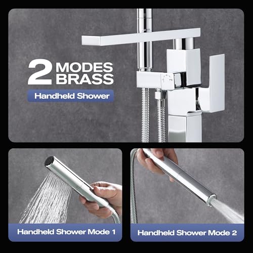 Free Standing Tub Faucet, Floor Mount Bathroom Tub Filler, Grifería de piscina con soporte de piso, monomando, con rociador de mano, acabado cromo miniatura 5