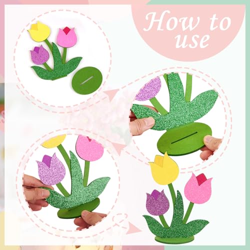 Image of 18 PCS Tulip Felt Table Decorations Butterfly Felt Table Centerpieces Flowers Tulip Centerpieces for Spring Decoration for Home Office Mother's Day Decorations