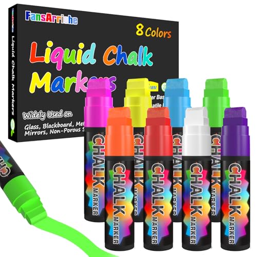 FansArriche Rotuladores Tiza Liquida   8 Colores 15mm Jumbo, Rotuladores Cristal Borrable para Pizarra Negra, Pizarra de Tiza, Cristal de Ventana, Tablero de Menú