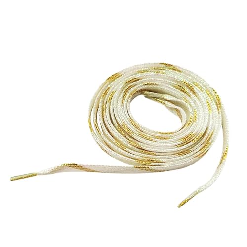 2 Paar Flache Reißfest Schnürsenkel 1cm Breite Ersatz Schuhbänder Schnürband Sneaker Shoelace für Sportschuhe Wanderschuhe Laufschuhe Turnschuhe Freizeitschuhe Fussballschuhe,Weißes Gold,100cm