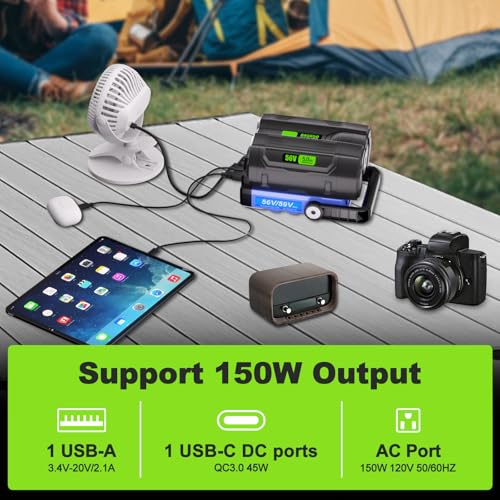Image of 56V 150W Power Inverter Compatible with EGO 56V Lithium Battery BA1400 BA2800 BA4200, Portable Power Source with Dual USB Ports & AC Outlet for Outdoor Camping, Emergency Backup(Battery Not Included)
