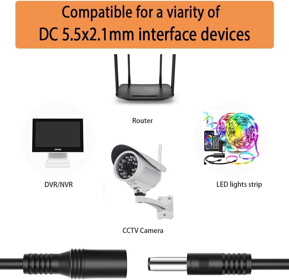 23.5 inch Male to Female DC Power Extension Cord, 5.5mm x 2.1mm DC Power Extension Cable for Security Camera & Solar Sign Lights Outdoor, Pack of 2