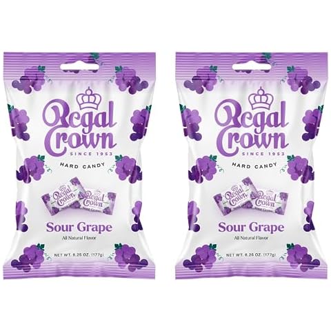 Regal Crown Sour Grape Candy | Traditional Sour Grapes Candy | Tart and Tangy Old Fashioned Sour Grape Hard Candy Brought To You By Iconic Candy | 6.25oz Peg Bag (2) Cover