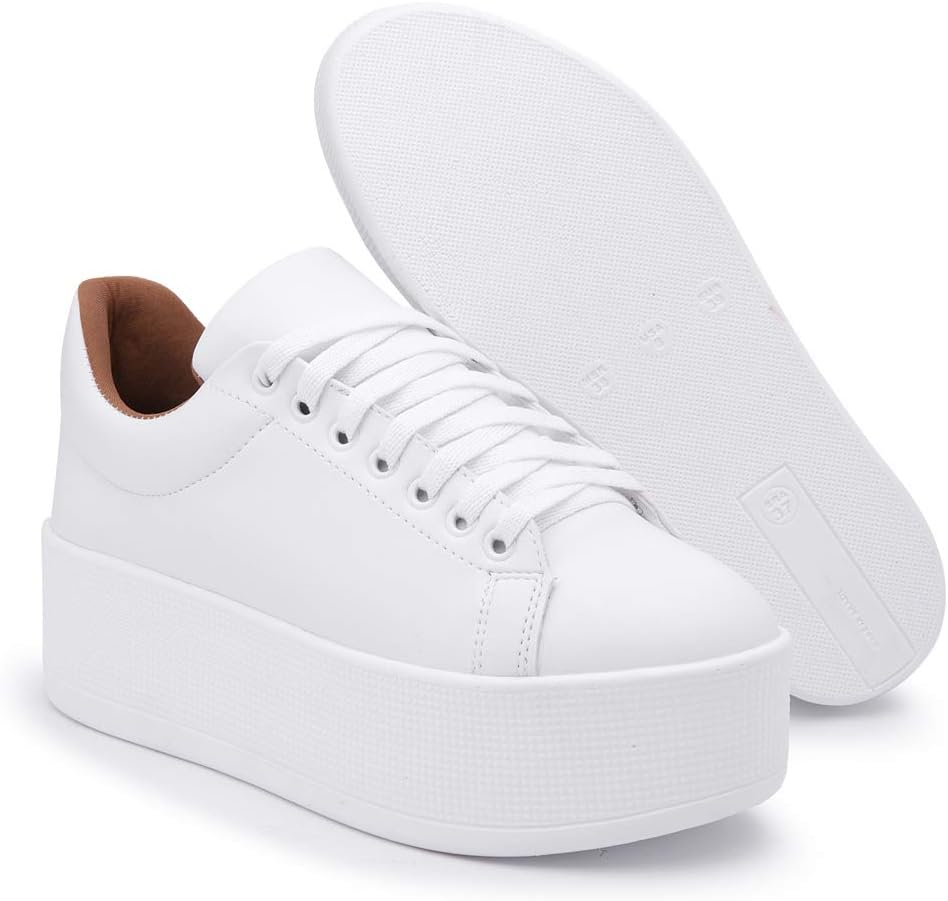Tenis Plataforma Feminino Branco Sola Alta Fashion Confortavel Original Tenehi