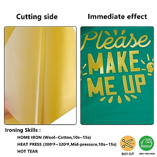 Image of RENLITONG Golden HTV Iron on Vinyl 12Inch by 10ft Roll HTV Heat Transfer Vinyl for T-Shirt HTV Vinyl Rolls for All Cutter Machine - Easy to Cut & Weed for Heat Vinyl Design