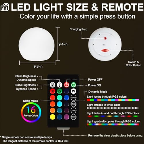 10-in LED Ball Light, Dimmable RGB Color Changing LED Globe Orb Mood Light by KEROVI - Used condition - Image 9