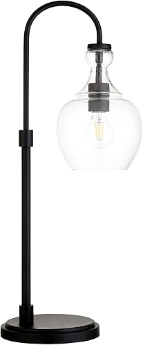 Miniatura 1 de Henn&Hart Lámpara de mesa de arco de 27 pulgadas de alto con pantalla de cristal en bronce ennegrecidotransparente, lámpara, lámpara de escritorio