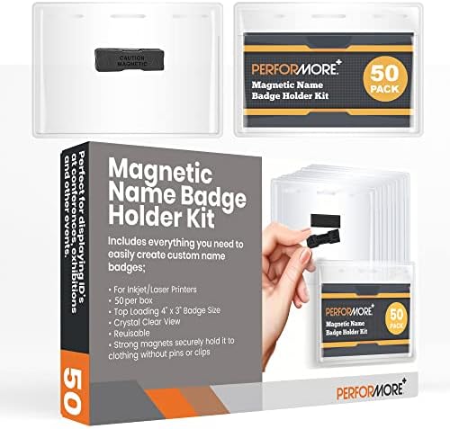 50 Pack of Magnetic Name Badge Holder Kit, 4” x 3” Horizontal ID Card Name Tag for Conventions, Exhibitors, Events - Vaccine Card Holder Protector for CDC Immunization Record