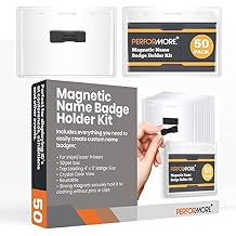 50 Pack Magnetic Name Tags 4x3 with Printable Inserts, Clear Name Badge Magnets, Badge Holders, Strong Magnets, No Pin, Reusable Waterproof for Conventions Office Events School - Officewerks