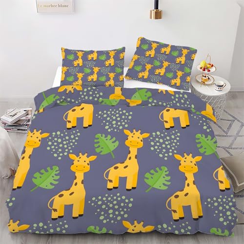 phonxia Bettwäche-Set 180 X 200 cm Dschungel Dschungel Bettbezug mit ReißVerschluss - 4 Teilige Bettwäsche Mikrofaser Gelbe Giraffe...