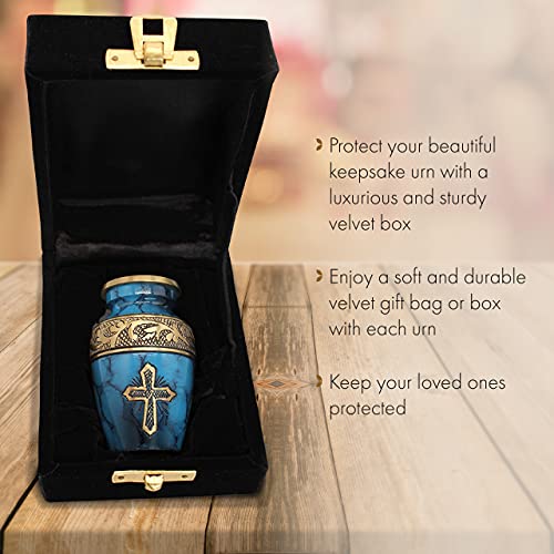 Image of Blue Cross Cremation Urn for Ashes Adult Male - Personalized Cremation Urns for Human Ashes Adult Man Decorative Urns - Beautifully Handcrafted Cross Urn