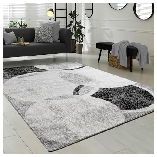 Paco Home Tapis De Créateur Contemporain avec Cercles Marbré en Gris Noir Crème, Dimension:80x150 cm