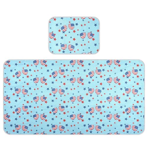 Takiito Sunglasses with American Flag Baby Cooling Mattress Pad, Soft & Breathable Cooling Mat Keep Baby Cool in Summer 28x52 in, Nursery Essential