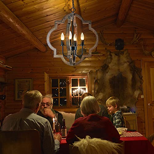 Farmhouse Chandelier for Dining Room, 19.49" Rustic Chandelier with Adjustable Height Chain, Farmhouse Wood Dining Room Light Fixture Over Table,Pendant light fixture for Hallway, Kitchen, Dining Room - Image 4