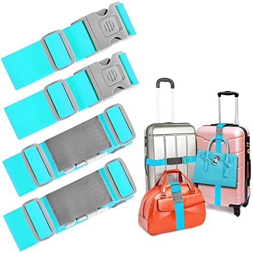 Correas de Equipaje de Alta Elasticidad con Hebillas antipinzamiento, Accesorios de Viaje para Cinturones de Maleta de Alta Resistencia,Dos Largos y Dos Cortos,Verde claro-4PCS Cover