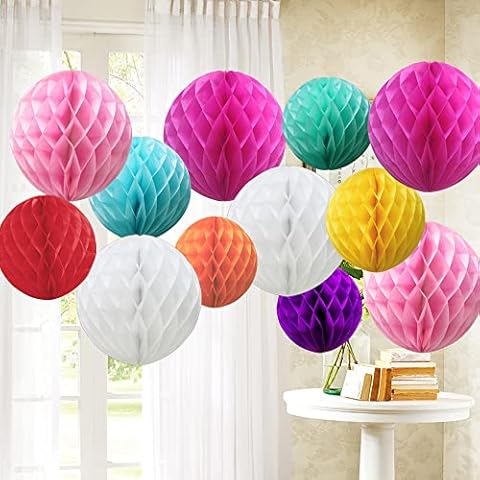 Time to Sparkle 12 Pack Tissue Paper Honeycomb Balls, Poms Birthday Baby Shower Wedding Decorations (Colorful) Cover