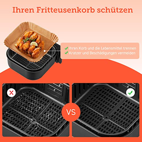 Cosori Backpapier für Heißluftfritteuse XXL 4-7,3 L, 100 Stück 20 cm, ungebleichtes Airfryer zubehör, antihaftbeschichtete Einwegschalen, Pergamentpapier, kompatibel mit gängigen Heißluftfritteusen – Bild 5