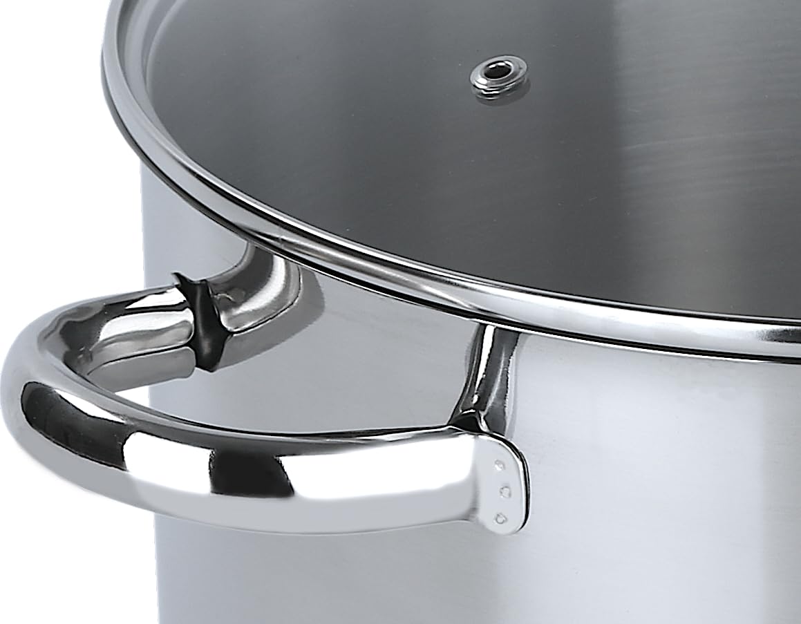 aro Olla profesional multiuso con tapa de vidrio, para todo tipo de cocinas, Ø 28 cm, olla grande (13,5 L), olla de acero inoxidable para restaurante, hotel, catering.