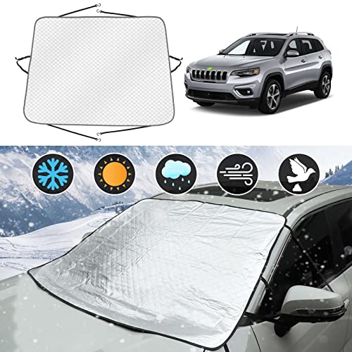 Karltys Windshield Snow Cover for Jeep Cherokee 2014-2022 (Not for Grand Cherokee) Accessories Winter Cover for Snow and Ice Sun Shade Frost Guard Ice RemovalÂ All WeatherÂ Protection