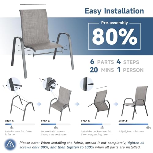 Image of Amopatio Patio Chairs Set of 8, Outdoor Stackable Dining Chairs for All Weather, Dark Grey, Breathable Garden Outdoor Furniture for Backyard Deck