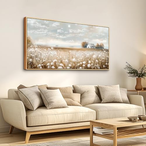 ERQINHUA Large Wall Decor Canvas Painting Wall Art For Living Room Decor White Flowers Landscape Painting Wood Frame DecorPrint Artwork For Dining Room Bedroom Bathroom Kitchen Home Decor 24x48 In