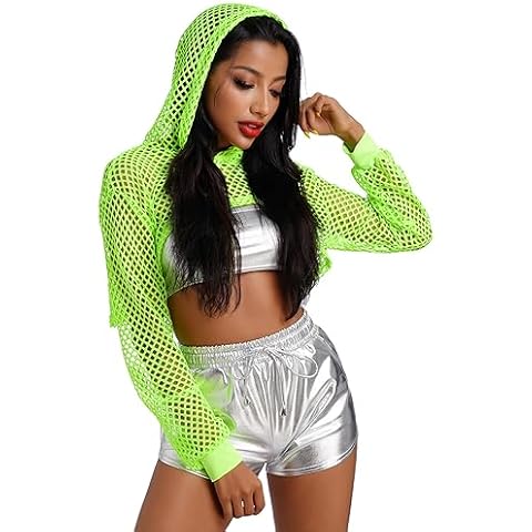 IBAKOM Women's Fishnet Hoodie Crop Top Cover