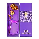 ALLOMN 24K Golden Rose, Plastic Long Stem Real Rose Dipped in Gold with Gift Box, Best (Gold)