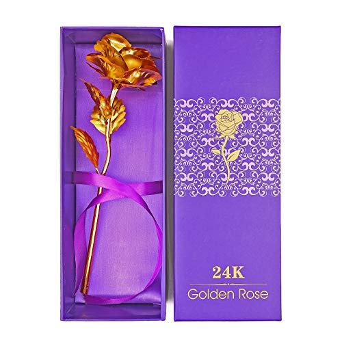 ALLOMN 24K Golden Rose, Artificial Rose Flower Gifts for Her with Luxury Gift Box Great Gift Idea for Valentine's Day, Mother's Day, Birthday, Anniversary (Gold)