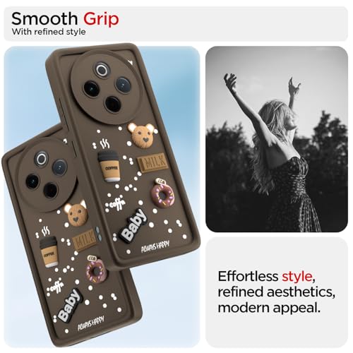 Image of Pikkme Back Cover for Vivo T4 5G / iQoo Z10 5G | Cute Fun Cartoon 3D Bear Silicone Full Body Protection Bumper Case (Brown)