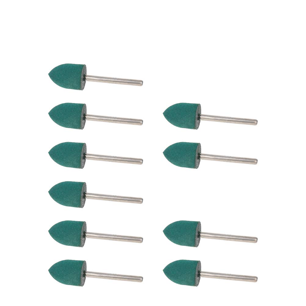 Utoolmart Punte per lucidatura in gomma da 12 mm, con gambo da 3 mm, per utensili conici rotanti, colore verde, 10 pezzi