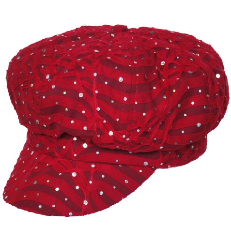 Chemo Hat Glitter Sequin Red Newsboy Fitted for Women with Cancer Chemo Hair Loss