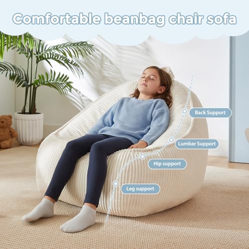 HUGHEAVEN Bean Bag Chair for Kids, Soft Bean Bag Seat for Reading, Beige - image 4