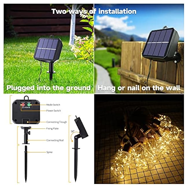 Solar Outdoor String Lights, 2 Pack 20Ft Vintage Rope Hemp Solar Patio Lights, Waterproof Warm White Solar Powered String Lights With 8 Modes 16 Shatterproof Bulbs for Fence Stairs Balcony Caf¨¦ Bistro