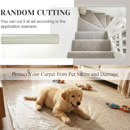Carpet Protection Film Plastic Carpet Cover Protector Self Adhesive Covering Tape Heavy Duty Shield for Stairs Rugs Floor Runners Surface Home Renovation Moving Holiday Party Pet(30 Inch x 200 ft)