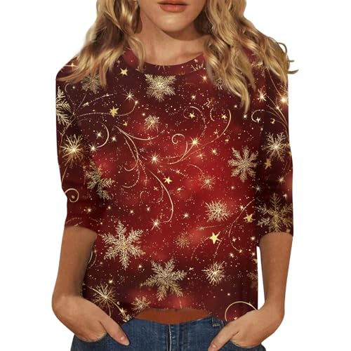 Weihnachtspullover Damen Lustig,Weihnachtsshirt Damen 3/4 ÄRmel...
