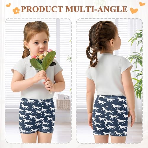 White Silhouettes of Horses Girls Shorts Elastic Waist Sports Shorts Girls Leggings Pants for 4-10 Years4