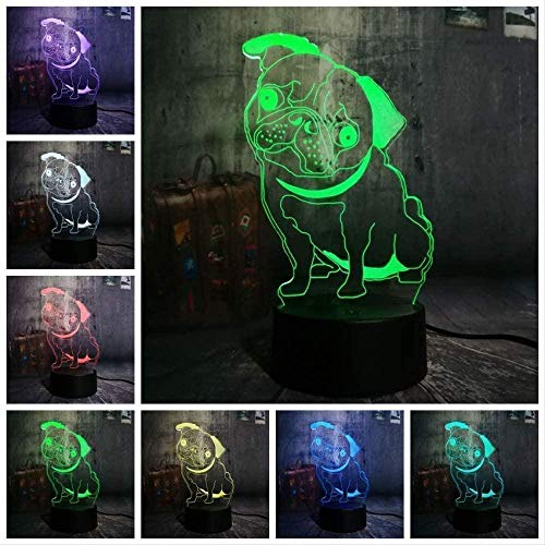 Nuevo 3D Cute Pug Puppy Led Light Night Charming Dog Dog Animal Desk Mesa Sleeping House Decor Boy Boy Bombilla de Regalo