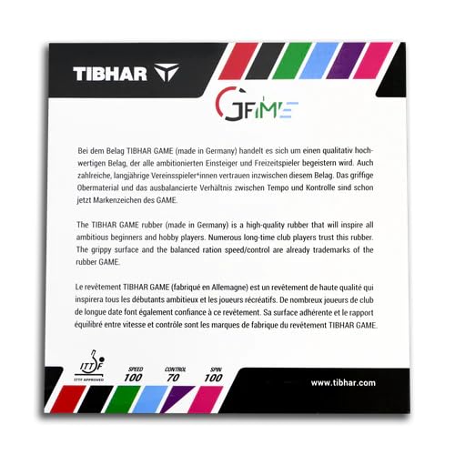 Tibhar-Game Table Tennis Rubber, Medium-Soft Sponge, High Control & Spin, ITTF Approved, 2.0mm (Black) 1