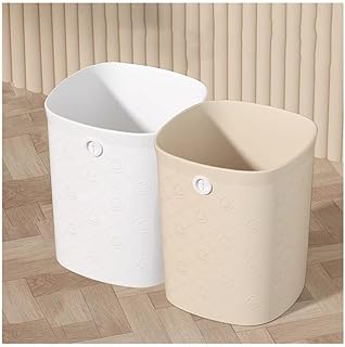 Cubo de basura cuadrado de plástico y reciclaje con tapa, juego de 2 unidades, color blanco y bei, ideal para el hogar, cocina y oficina, tamaño pequeño, solución de gestión de residuos