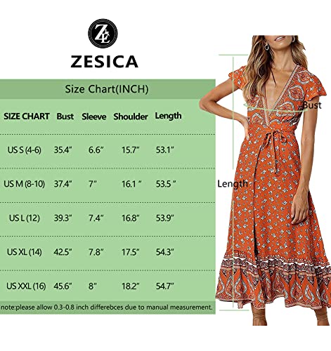 image for ZESICA Women's Bohemian Floral Printed Wrap V Neck Short Sleeve Split 