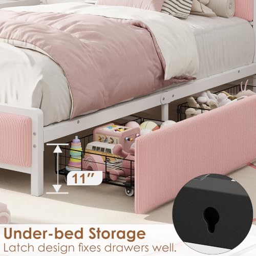Image of GAOMON Twin Size Bed Frame with 2 Drawers and Charging Station, Pink