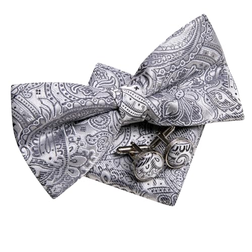 Image of Hi-Tie Bow Ties for Men Pre-Tied Pocket Square with Cufflinks Mens Bowtie Sets for Wedding Formal Party