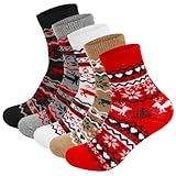 MorLuks 5 Paar Wintersocken Damen, Kuschelsocken Rentier, Weihnachtssocken Stricksocken, Warme Socken 36-42, Thermosocken für Weihnachten Silvester Valentinstag Geburtstags Geschenk