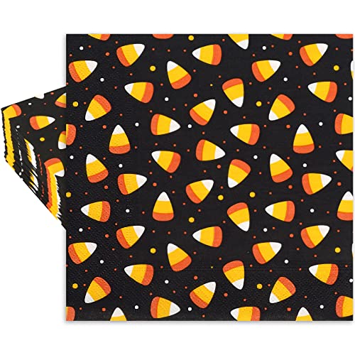 Serviettes en papier Halloween Whaline lot de 80 en orange et noir pour table de fête