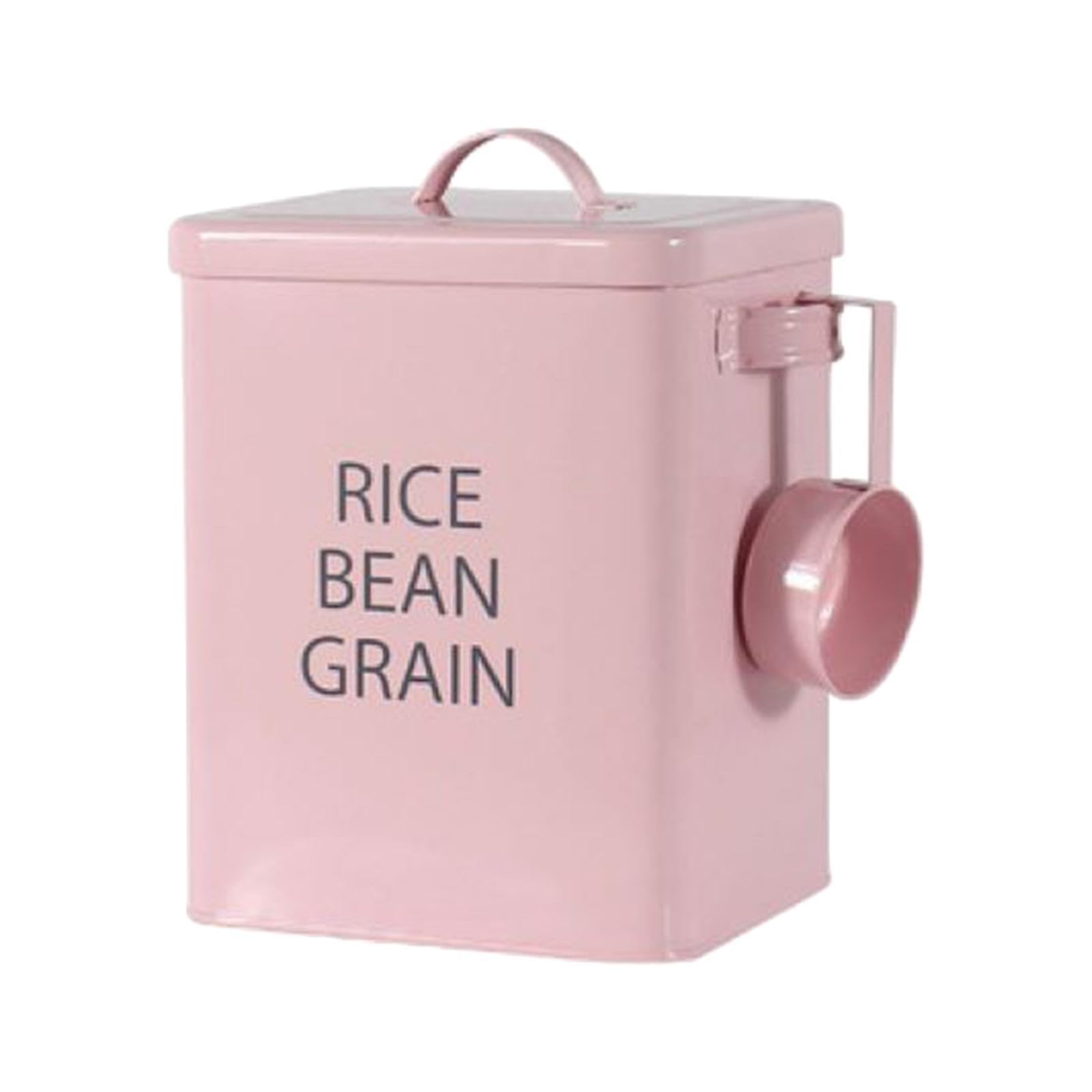 TWISAXC Cereal Beans Metal Rice Storage Container Rice Canister With Sealed Lid Portable Multifunctional Kitchen Organizer Canisters With Lid Dry, Pink, 18x15x23cm