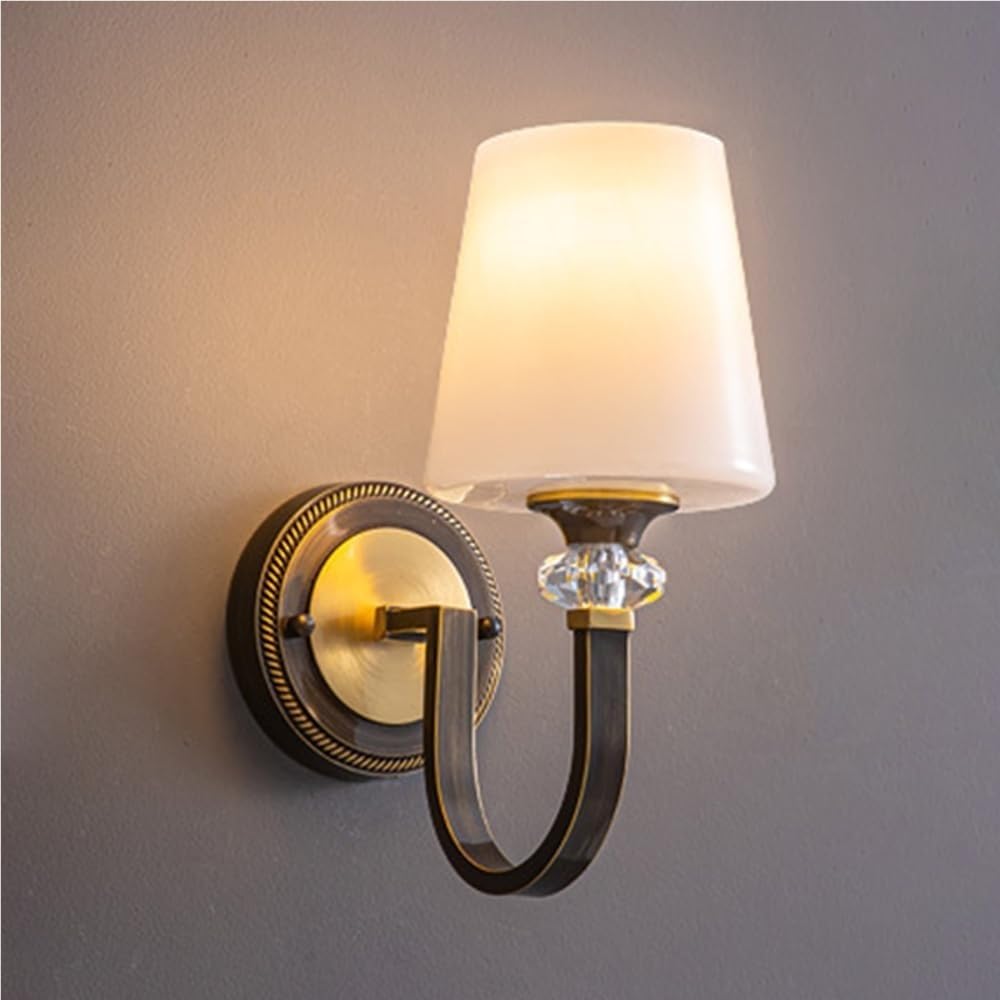 SXECAEPS Modern Brass Glass Wall Sconce E27 Hardwire Vintage Bathroom Lamp Vanity Mounted Light Fixtures for Living Room Bedroom Mirror Hallway Stairway Study Office(Dark)