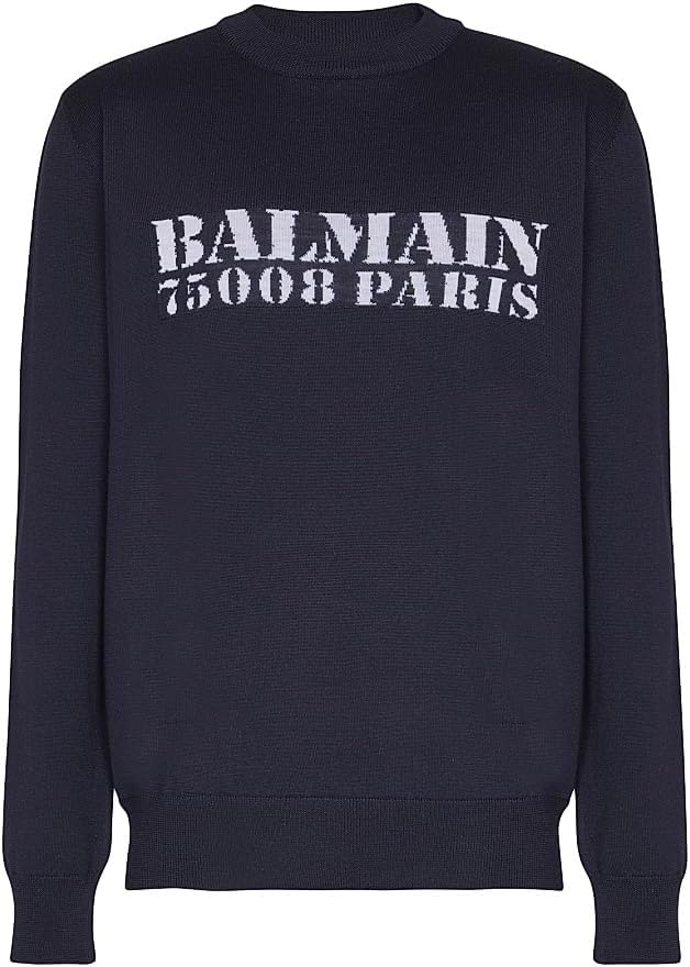 BALMAIN Balmain Big Stamp Knit Sweater (Navy/White) main image 1