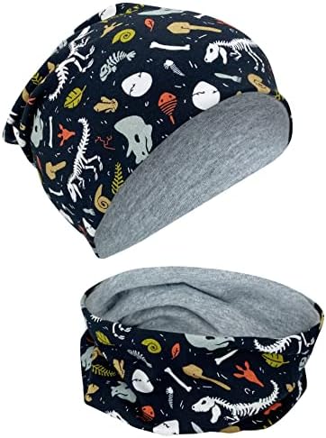 HECKBO Children Girl Beanie Hat & Loop Scarf Set - Different Designs - Spring Summer Fall Winter - 95% Cotton - Soft Easy Care Stretch Material - for Cool Kids Boys Girls